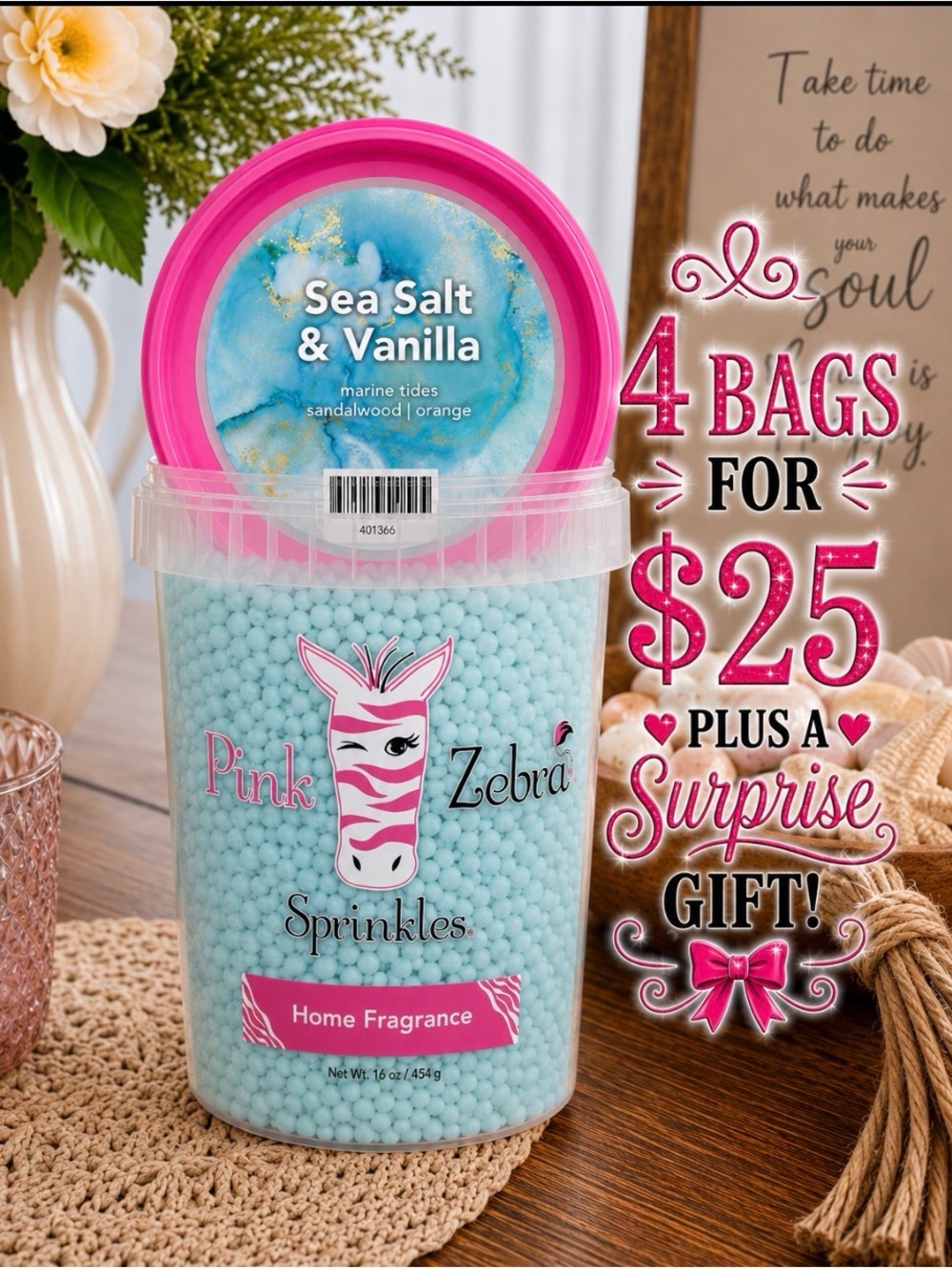 Pink Zebra Sea Salt & Vanilla Soy Wax Melts 2 oz Bag 48 Hours of Fragrance